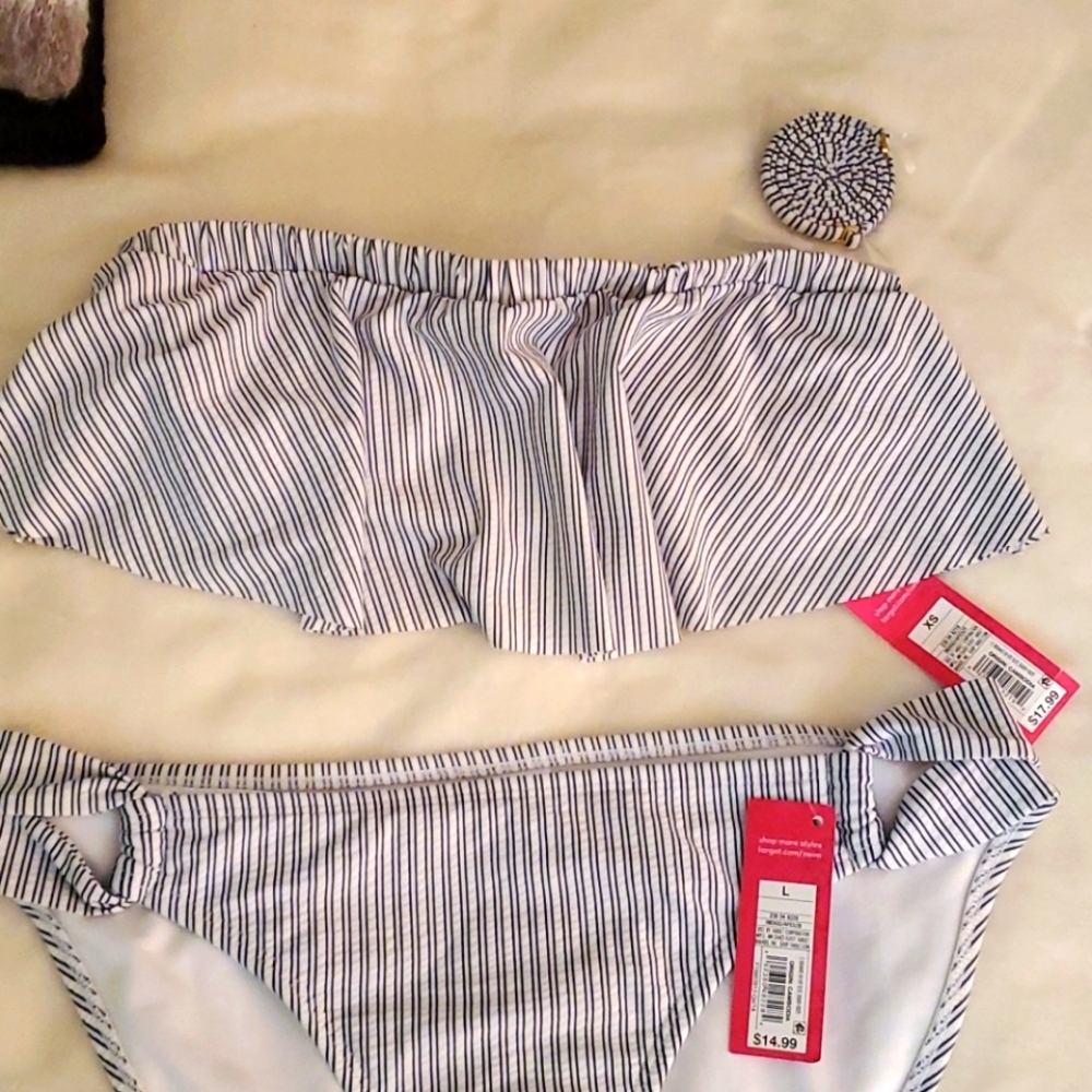 Blue and white striped bikini top